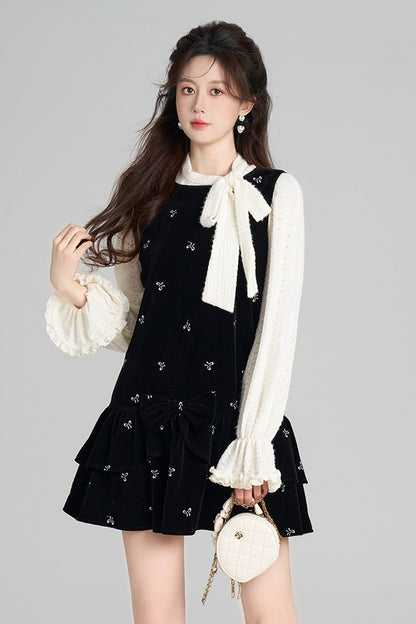 Black Velvet A-Line Dress and Top Set-Up