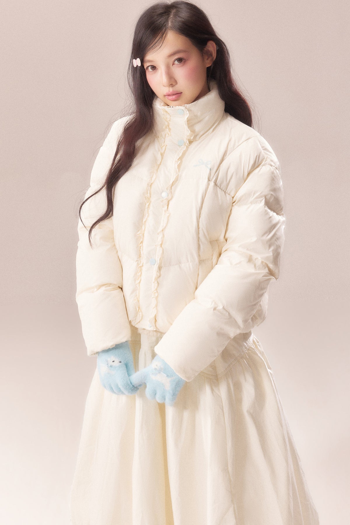 Short Embroidered Bow Lace Down Jacket