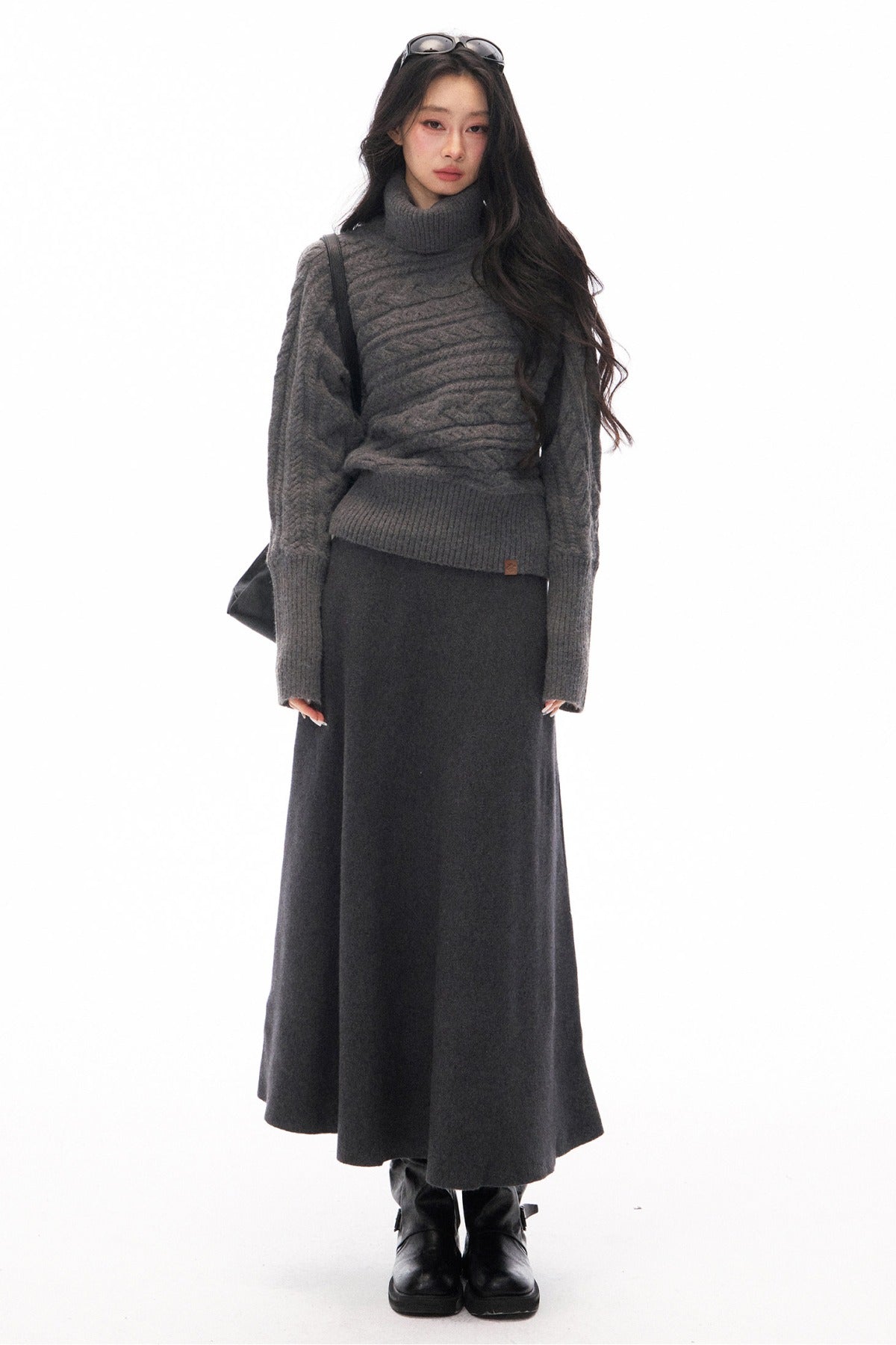 Knitted Jacket and Long A-Line Skirt Set-Up
