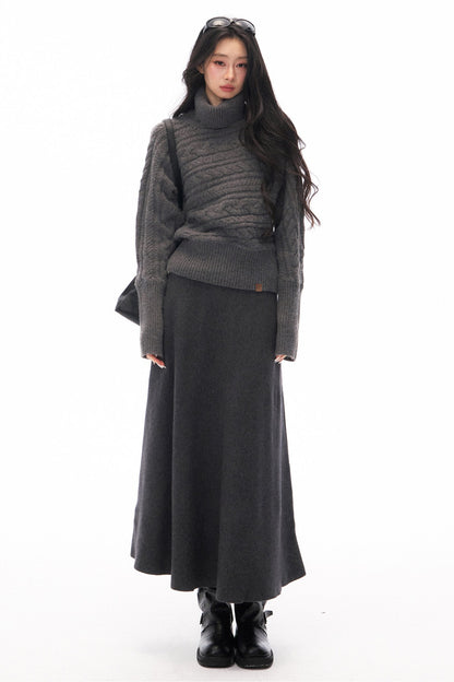 Knitted Jacket and Long A-Line Skirt Set-Up