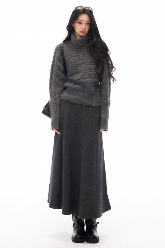 Knitted Jacket and Long A-Line Skirt Set-Up