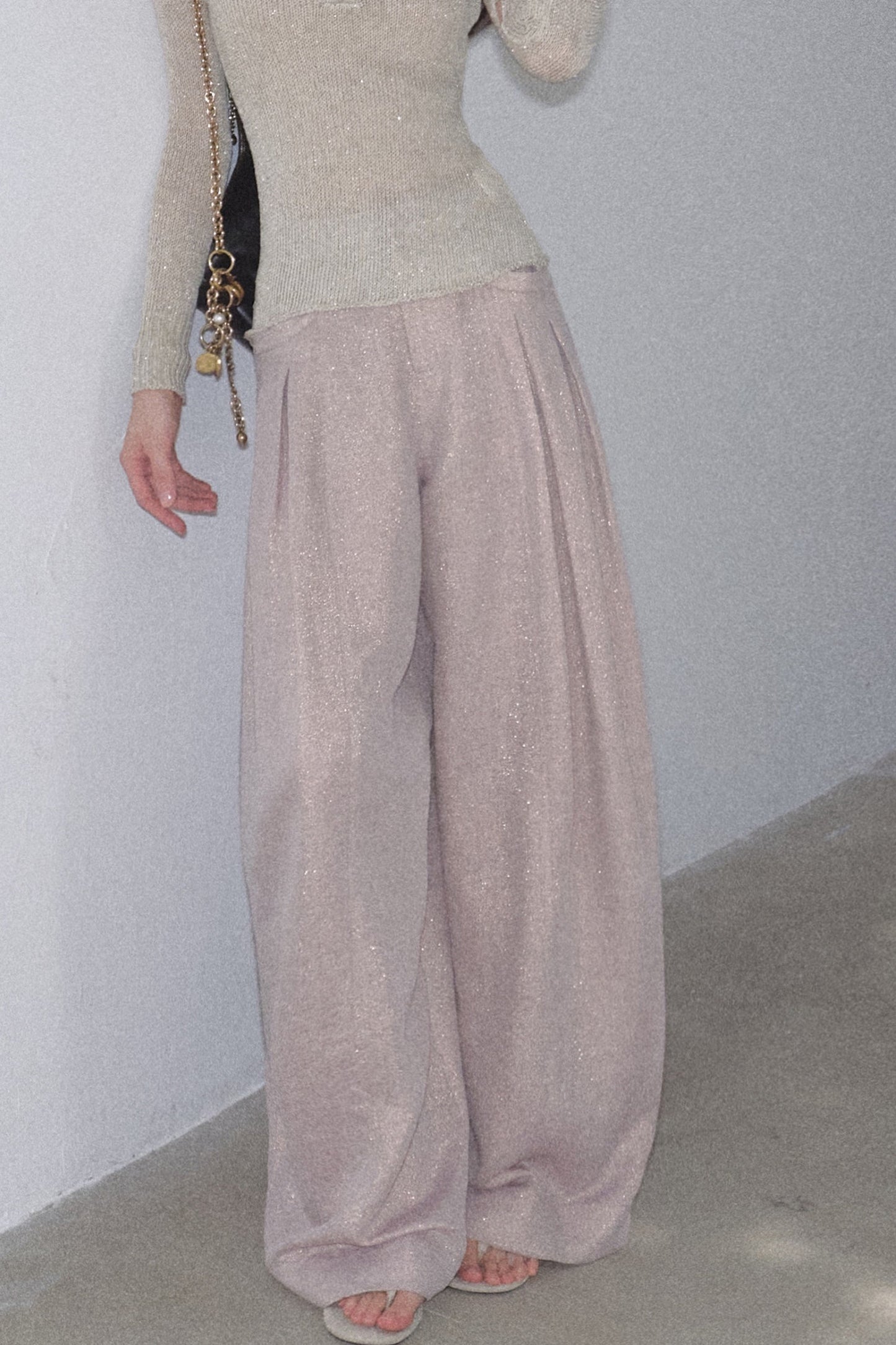 Gold Silk Linen Wide-Leg Pants