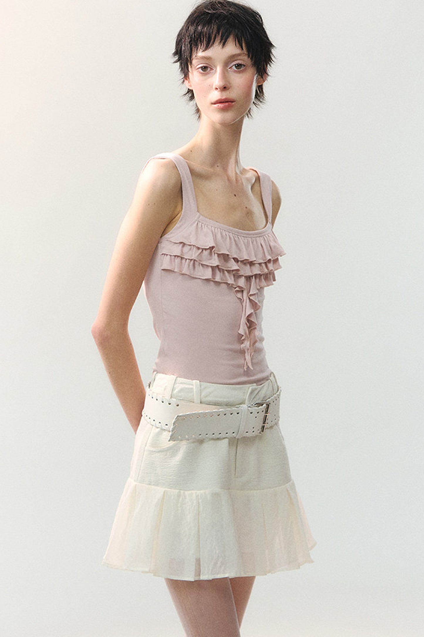 Textured Sheer Pleated Mini Skirt