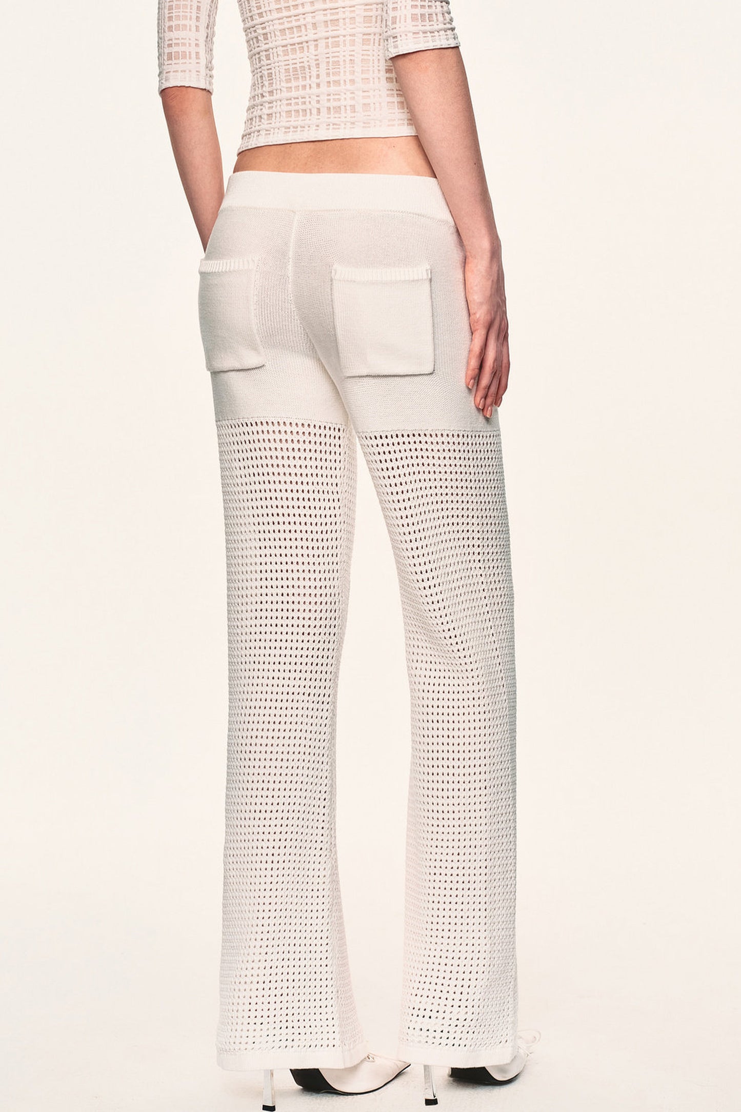 White Hollow-Out Mesh Crochet Straight Pants