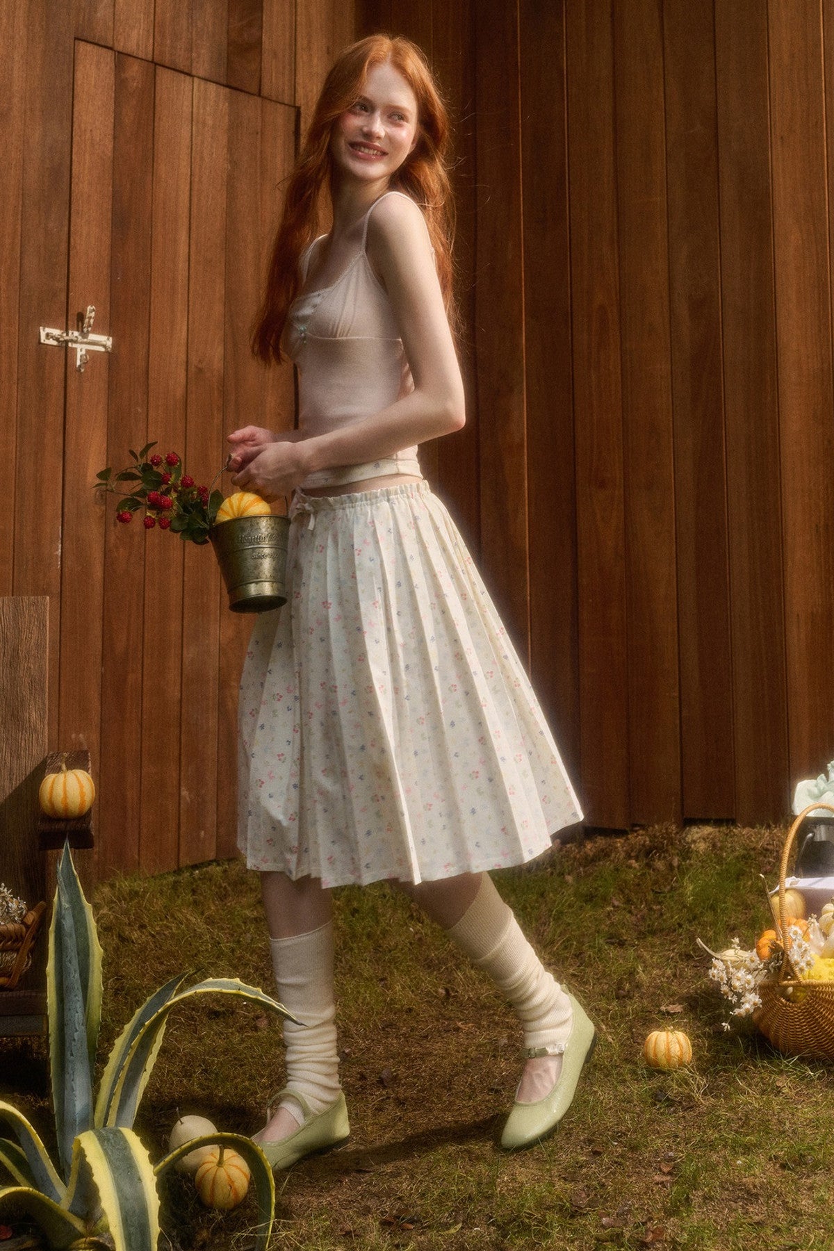Hoodie and Pleated Skirt Set-Up