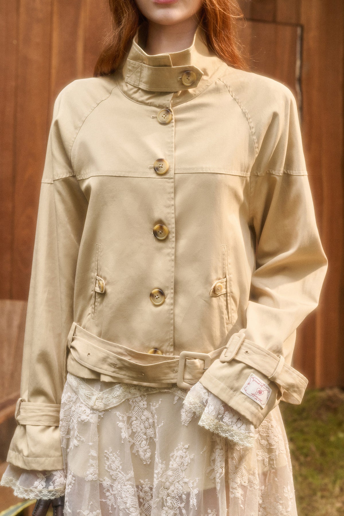 Skin Brown Short Trench Jacket