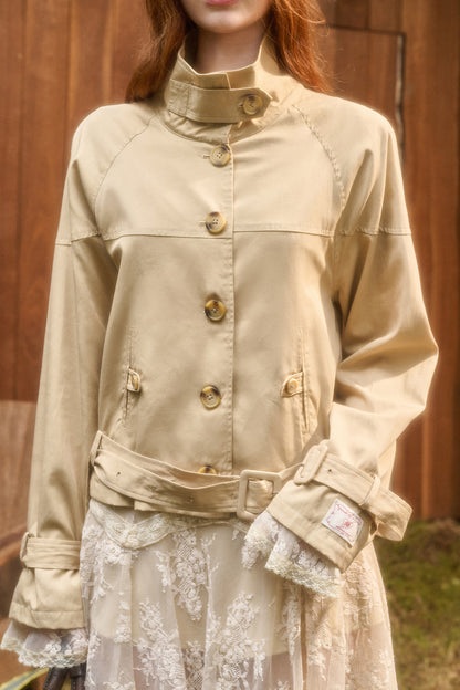 Skin Brown Short Trench Jacket