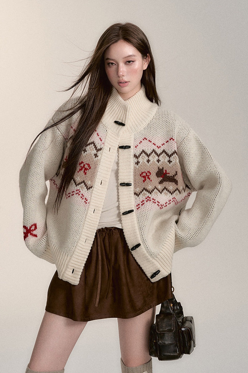 Fair Isle Dog Pattern Wool Cardigan