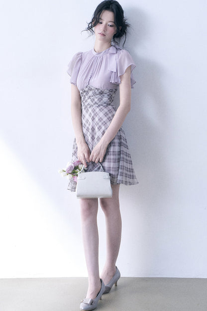 Lavender Plaid Flutter Dress