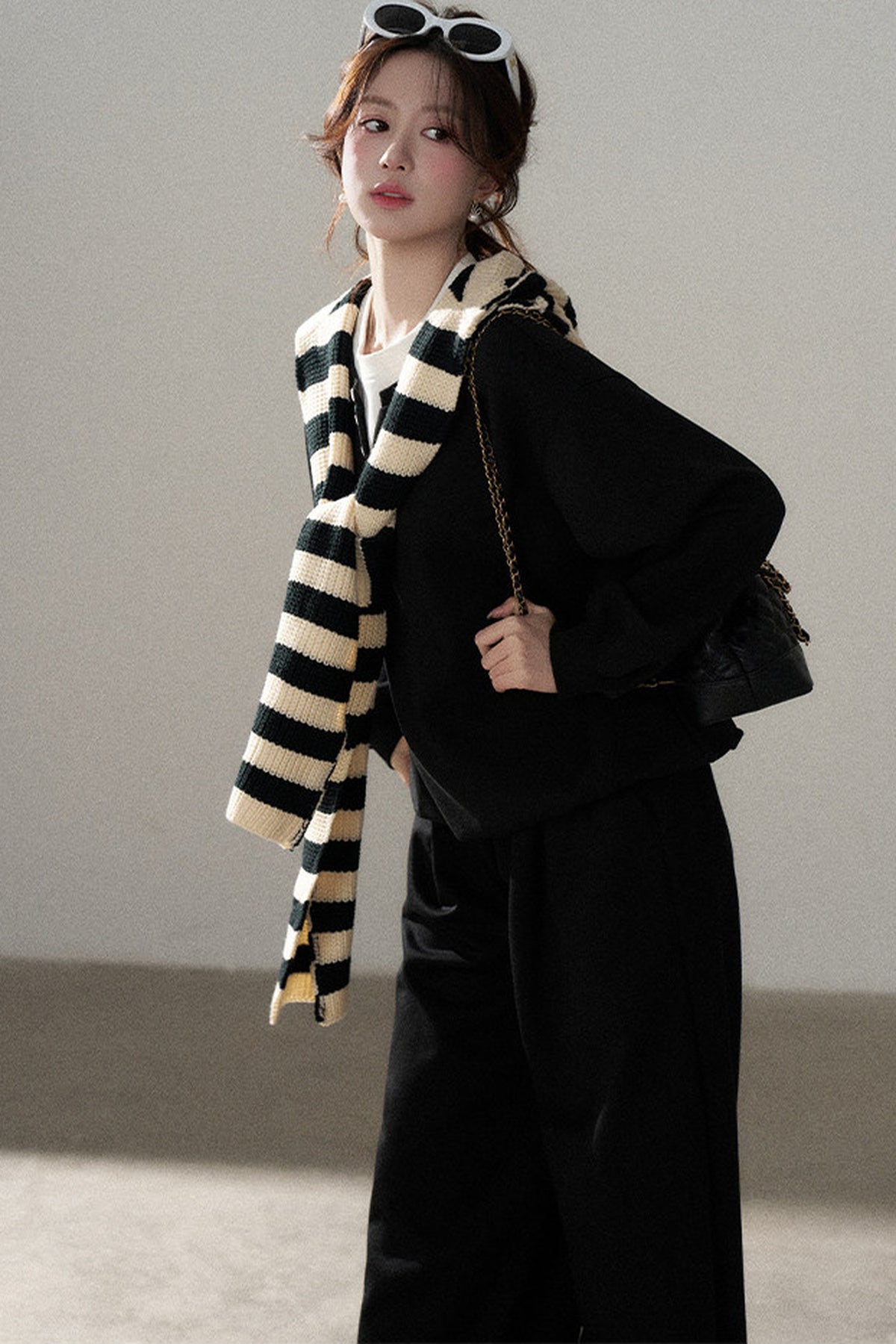 Hooded Shawl Sweatshirt and Wide-Leg Pants Set-Up