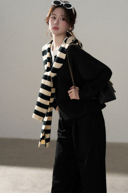 Hooded Shawl Sweatshirt and Wide-Leg Pants Set-Up