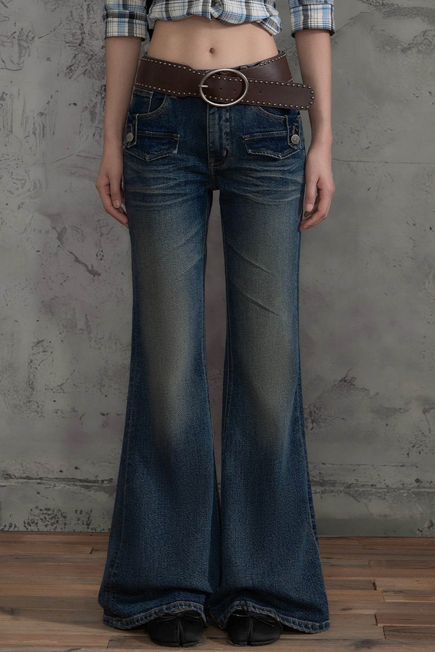Retro Distressed Flared Pants