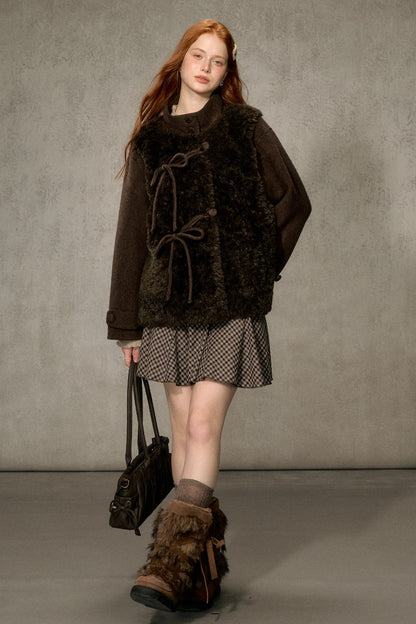 Fluffy Layered-Look Mid-Length Woolen Jacket