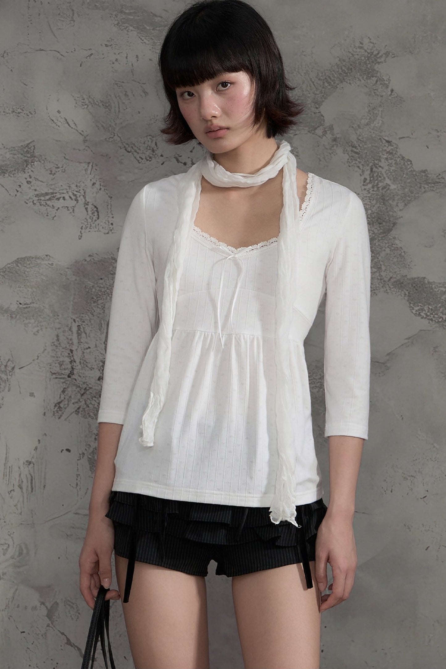 White Lace V-Neck T-Shirt