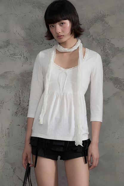 White Lace V-Neck T-Shirt