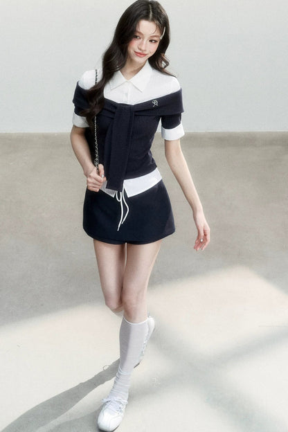 Korean Tie-Waist Blouse Set-Up
