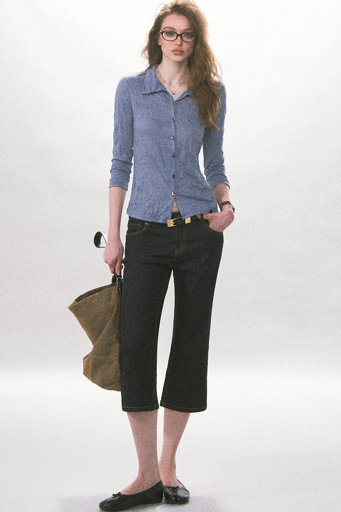 Chemise boutonnée plissée texturée