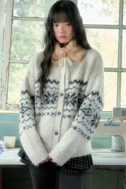 Veste cardigan en tricot jacquard Fair Isle à flocons de neige