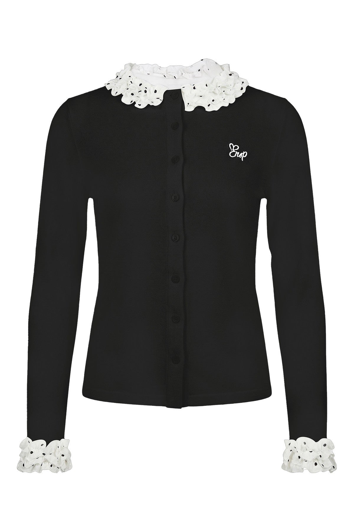 Polka Dot Lace Long-Sleeve Knit Cardigan Set-Up