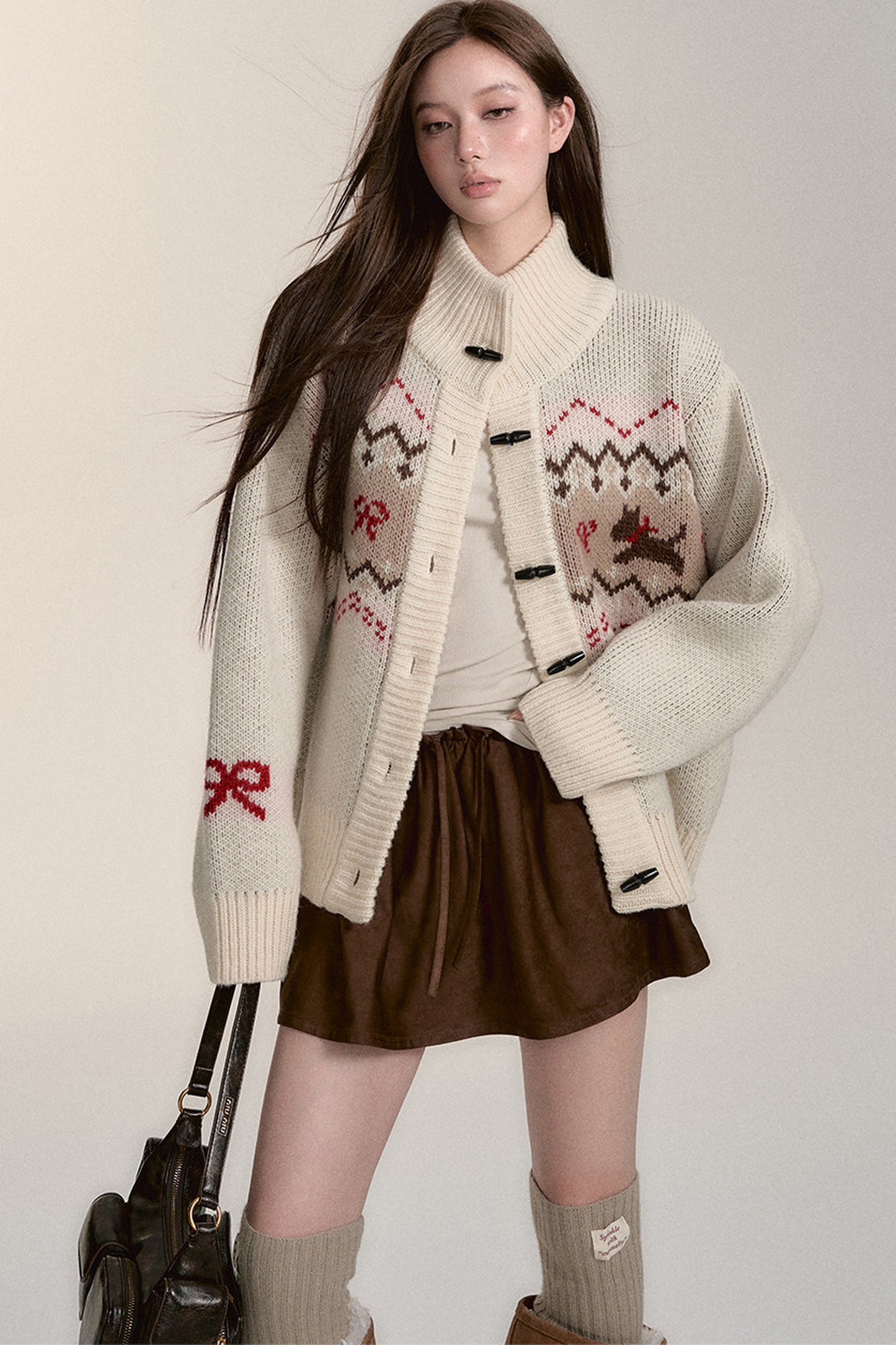 Fair Isle Dog Pattern Wool Cardigan