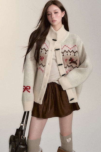 Fair Isle Dog Pattern Wool Cardigan