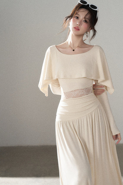 Long-Sleeved Lace Patchwork Dress