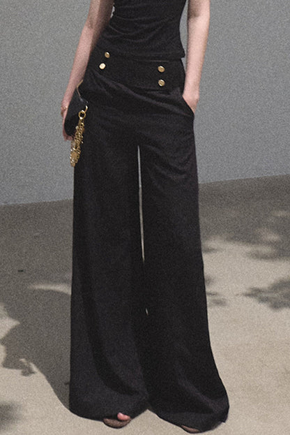 Retro Drapey High-Waisted Wide-Leg Pants