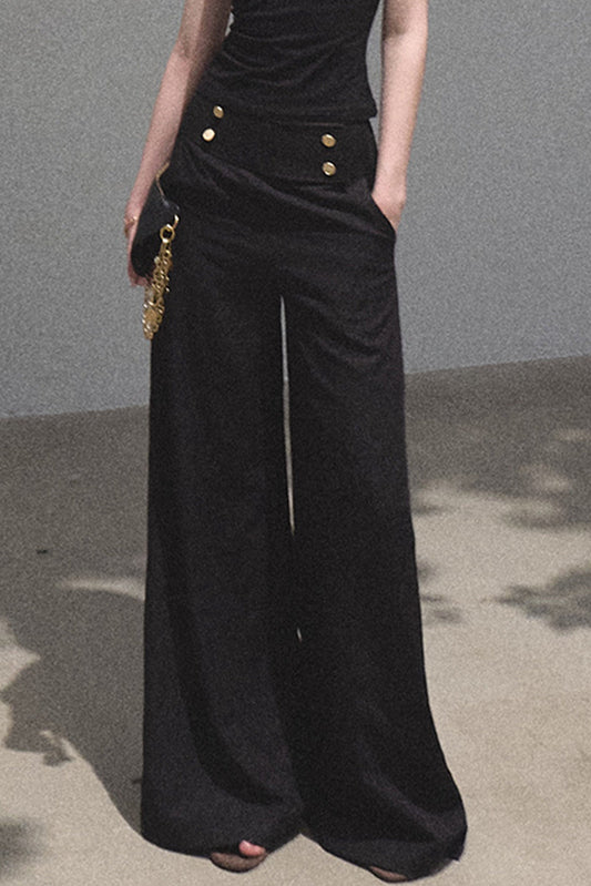 Retro Drapey High-Waisted Wide-Leg Pants