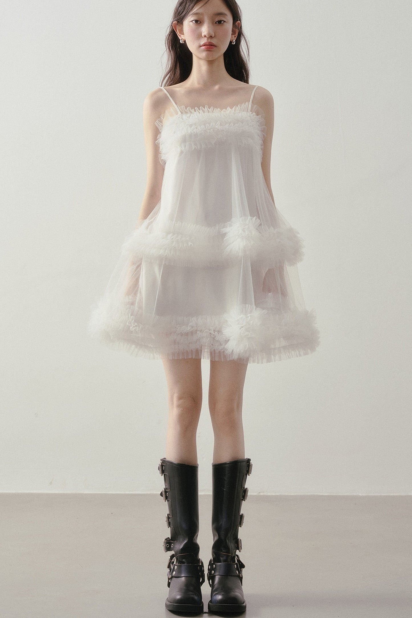 Layered Ruffle Mesh Suspender Dress