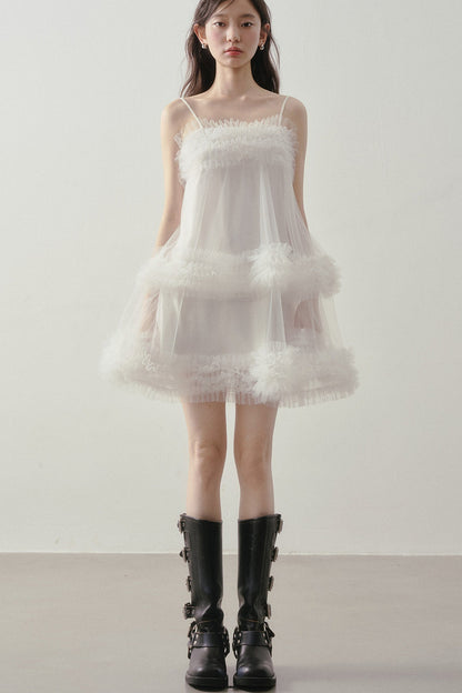 Layered Ruffle Mesh Suspender Dress