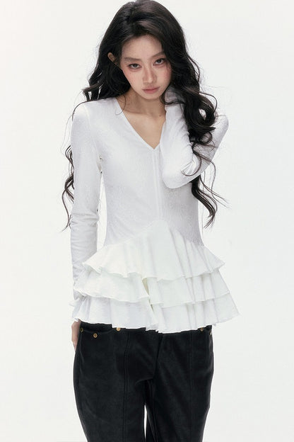V-Neck Lace Tiered Top