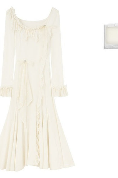 Robe sirène à volants clair de lune éclatant