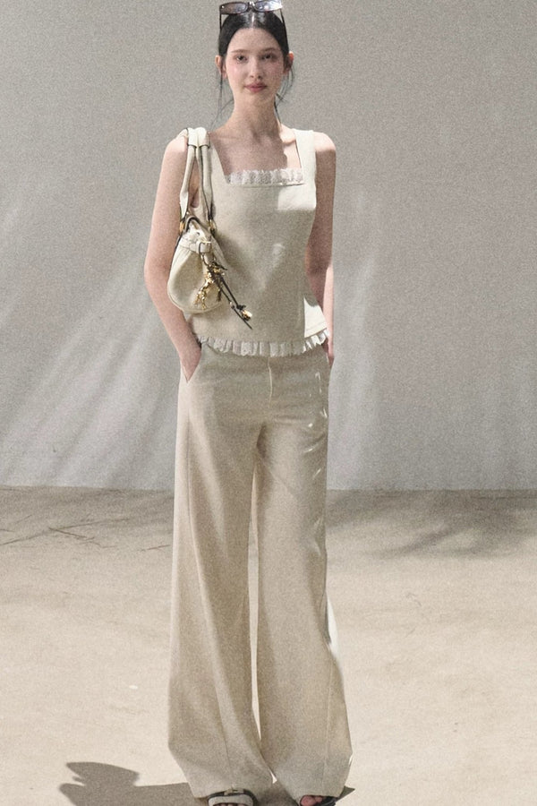 Linen Lace Patchwork Vest and Pants Set-Up