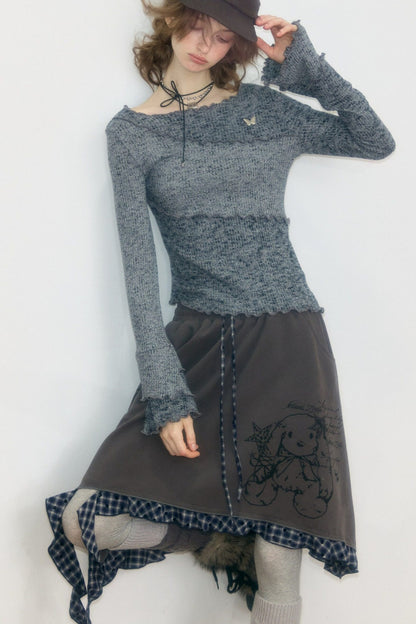 Plaid Graffiti Rabbit Skirt