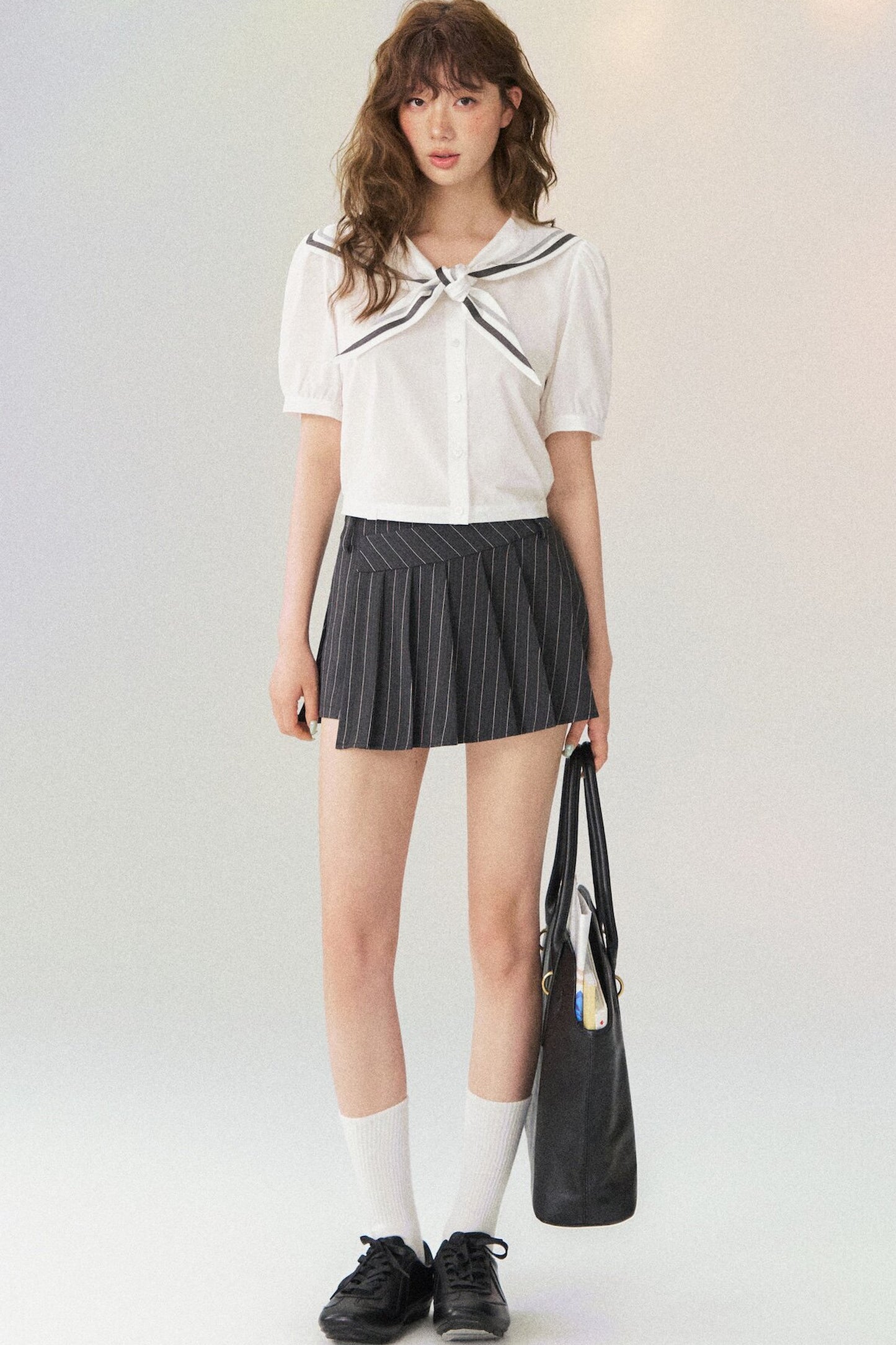 Nautical Sailor Collar Short Sleeve Shirt