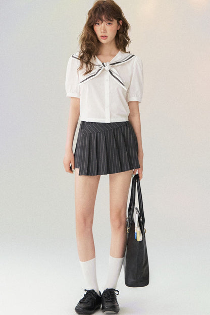 Nautical Sailor Collar Short Sleeve Shirt