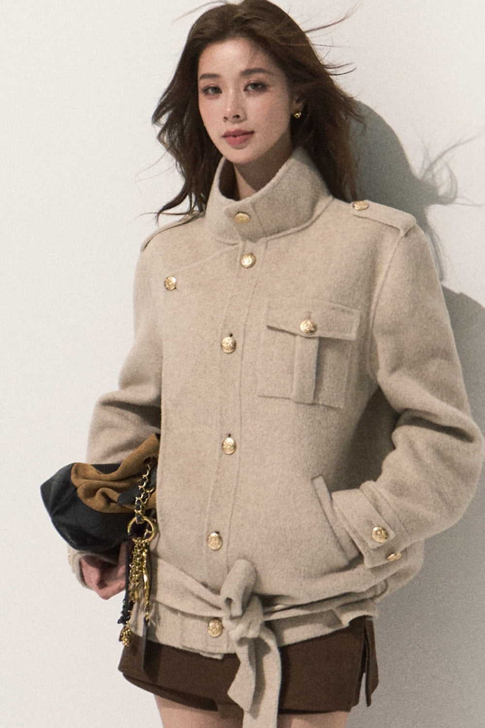 Veste coupe-vent courte en laine double face