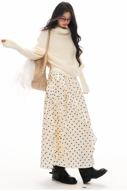 Batwing Knit Top and Polka Long Skirt Set-Up
