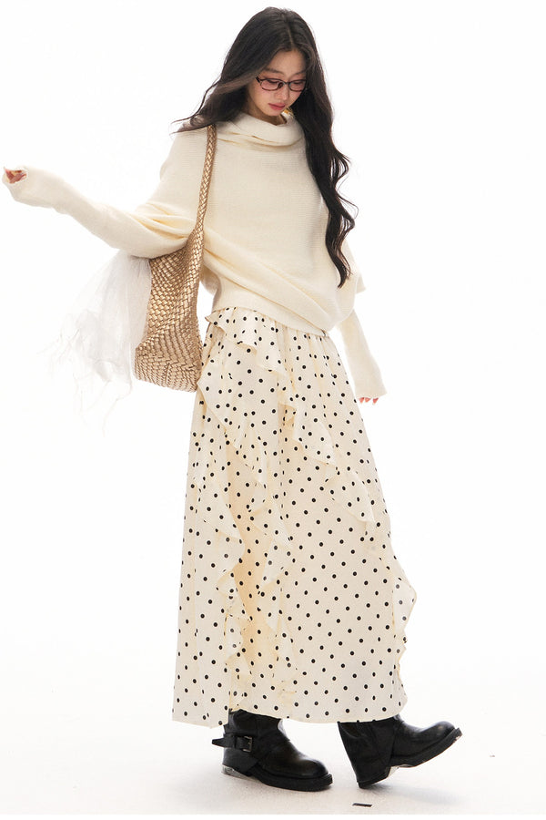 Batwing Knit Top and Polka Long Skirt Set-Up
