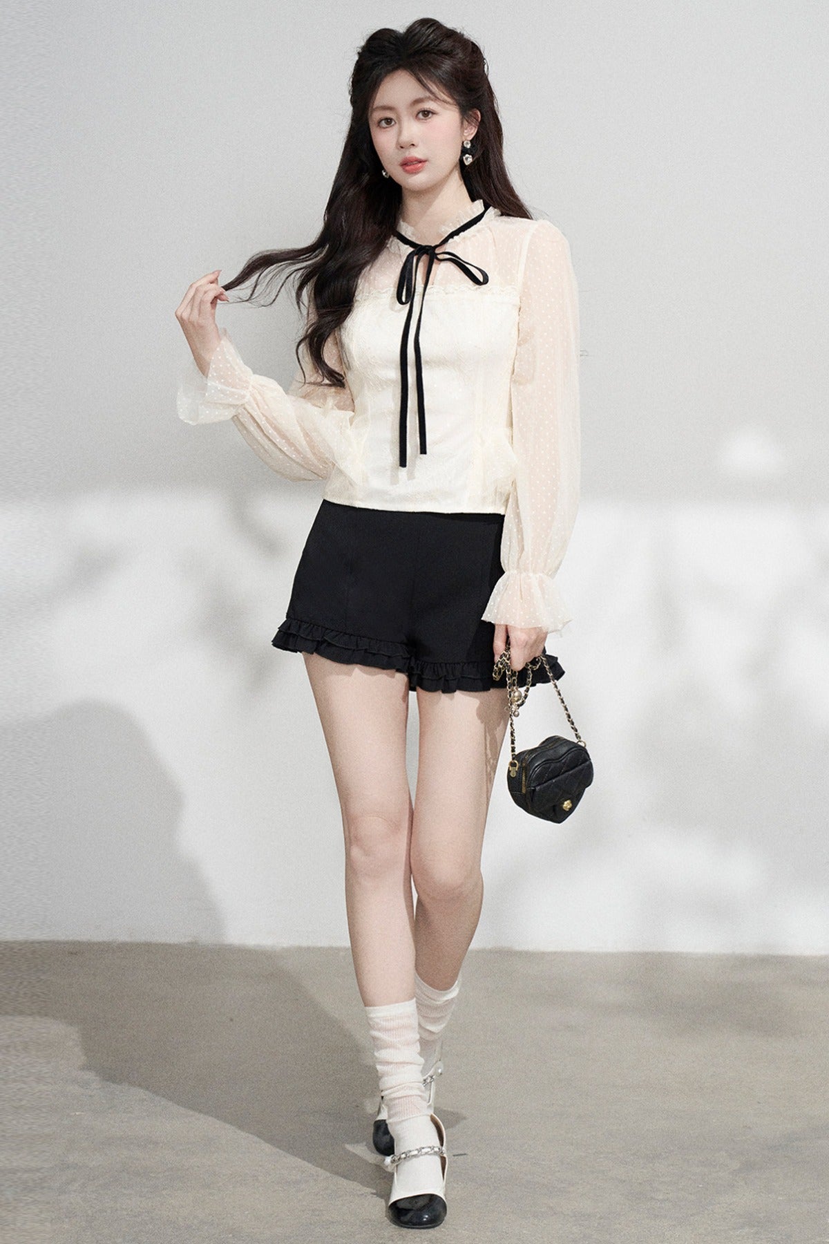 Apricot Mesh Ruffle Blouse