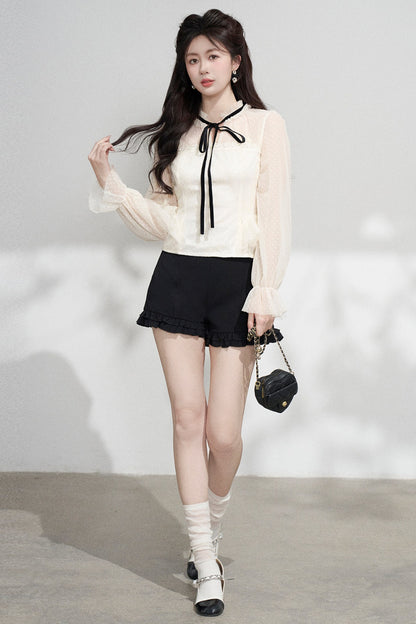 Apricot Mesh Ruffle Blouse
