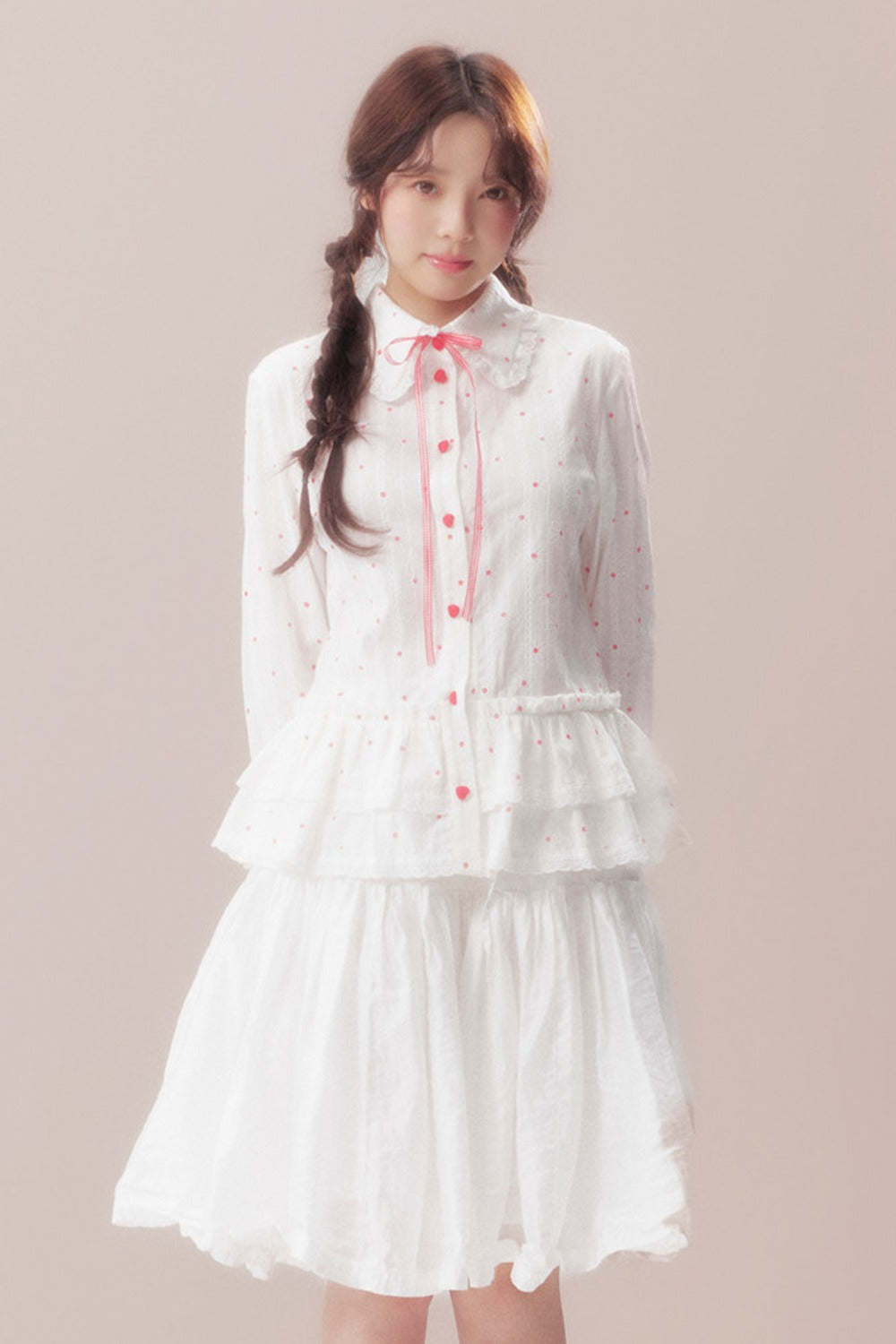 Bow Polka Dot Shirt and Skirt Set-Up