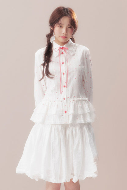 Bow Polka Dot Shirt and Skirt Set-Up
