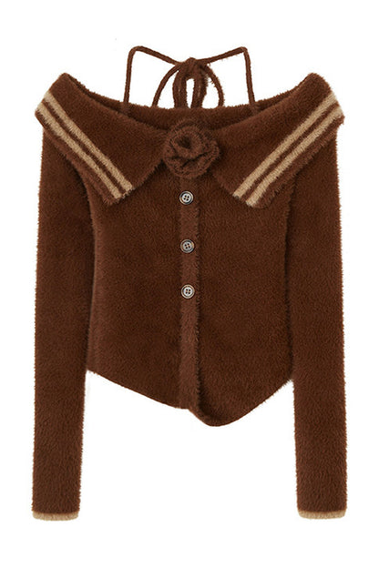 Rose Cross-Strap Off-Shoulder Sweater