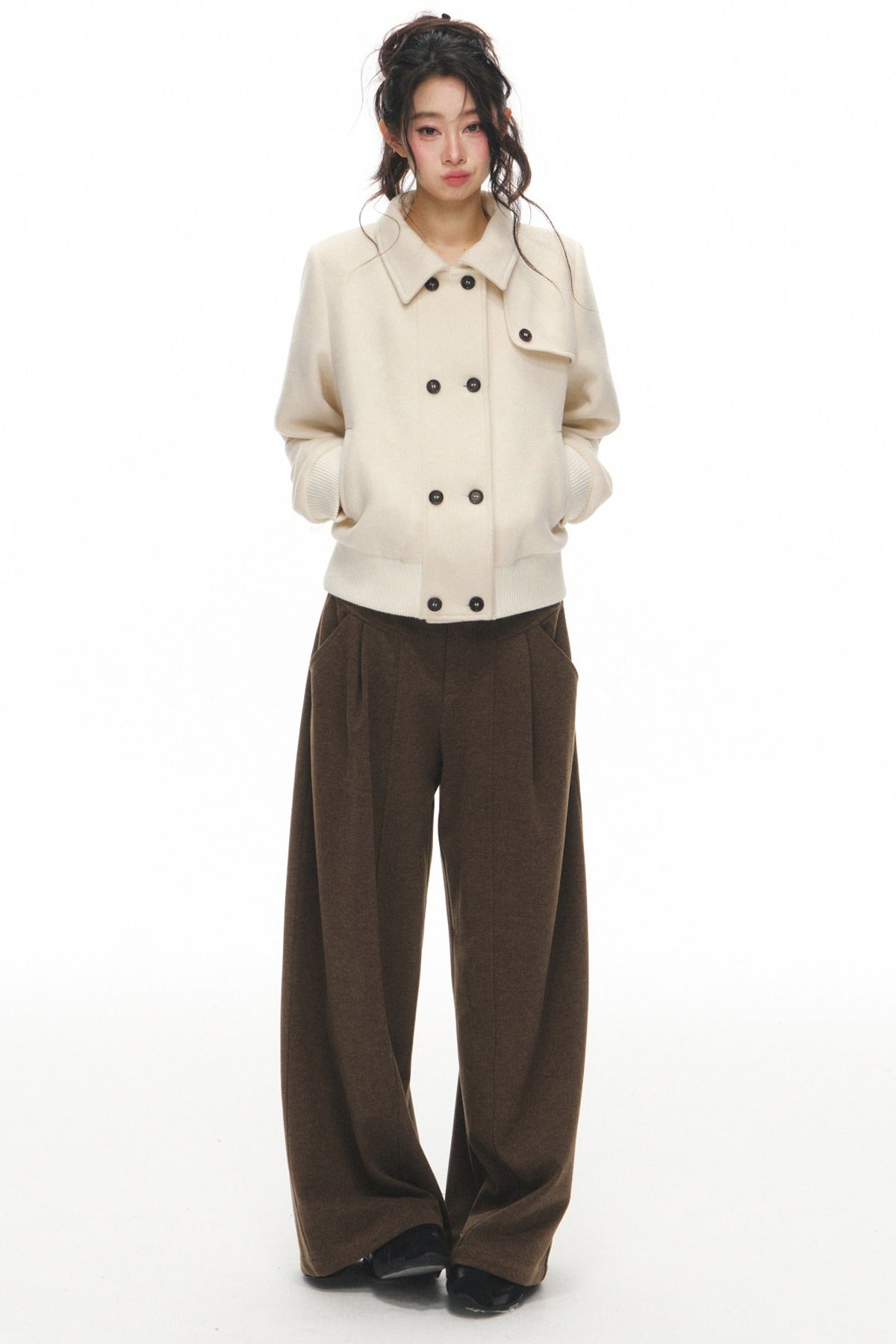 White Wool Double-Breasted Jacket and Pants Set