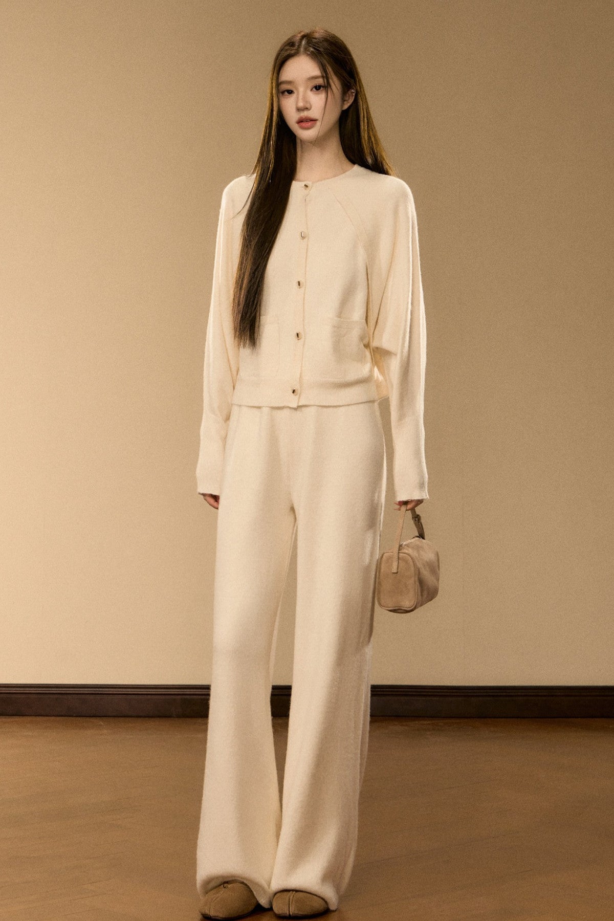 Wool and Cashmere Blend Cardigan and Pants Set-Up