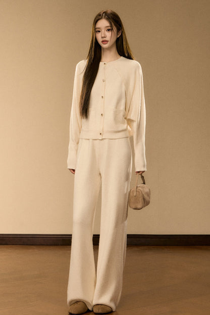 Wool and Cashmere Blend Cardigan and Pants Set-Up