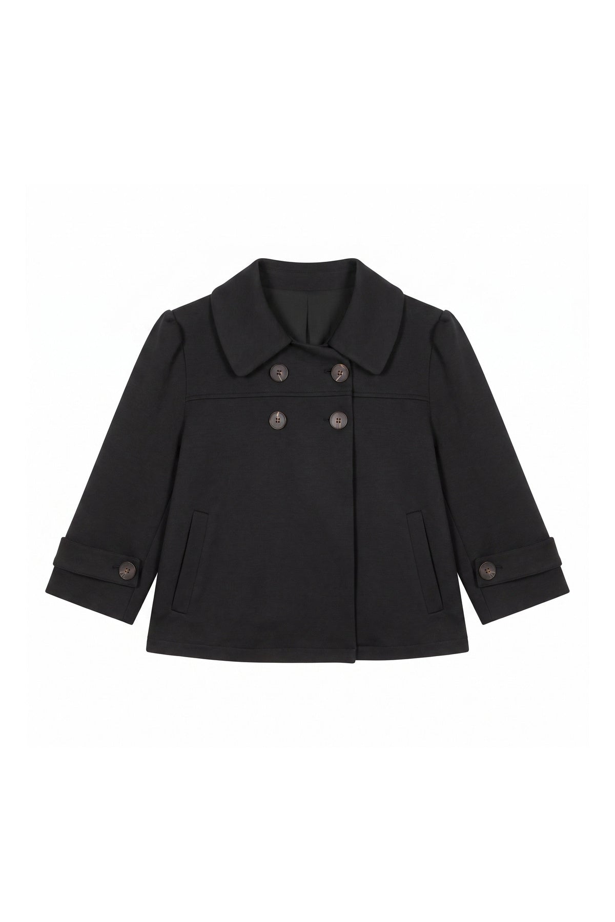 Double-Breasted Woolen Jacket With Midi Skirt and Pants Set-Up
