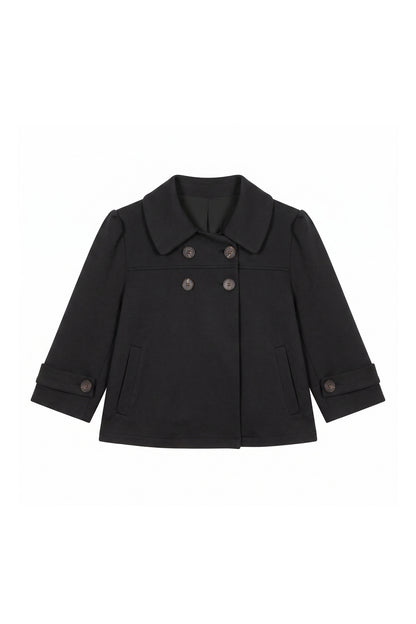 Double-Breasted Woolen Jacket With Midi Skirt and Pants Set-Up