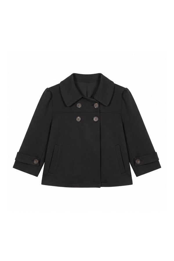 Double-Breasted Woolen Jacket With Midi Skirt and Pants Set-Up